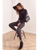 Pantaloni negri la modă din denim 23110 - Magazin online - Boutique